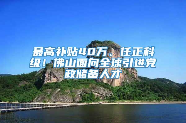 最高补贴40万、任正科级！佛山面向全球引进党政储备人才