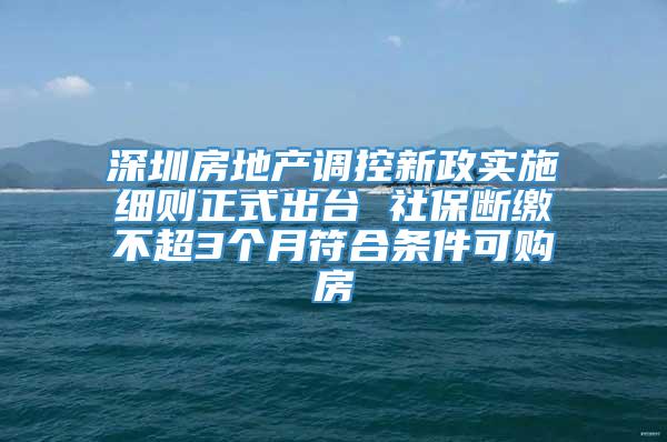 深圳房地产调控新政实施细则正式出台 社保断缴不超3个月符合条件可购房