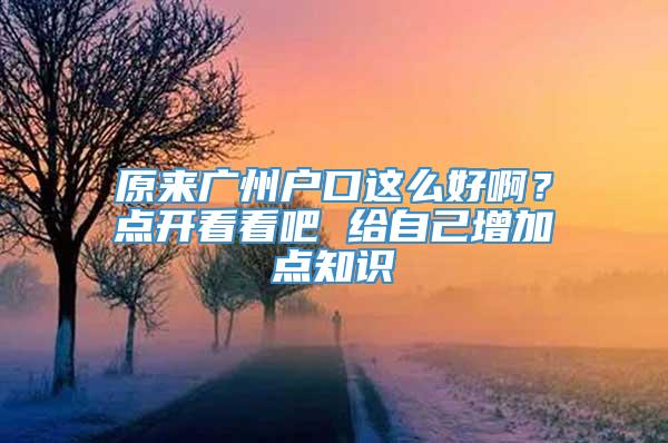 原来广州户口这么好啊？点开看看吧 给自己增加点知识