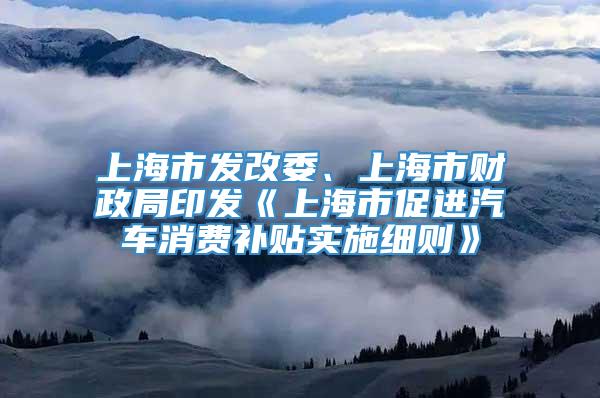 上海市发改委、上海市财政局印发《上海市促进汽车消费补贴实施细则》