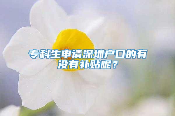 专科生申请深圳户口的有没有补贴呢？