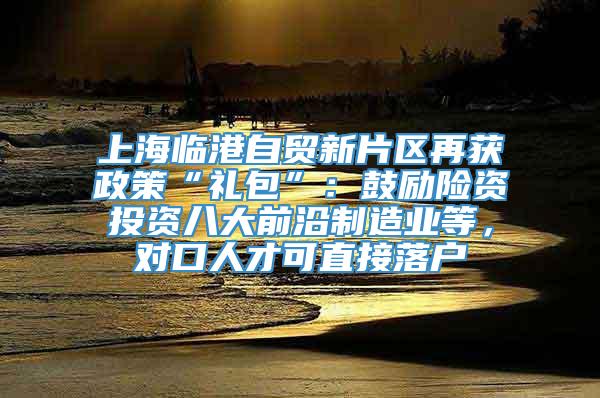 上海临港自贸新片区再获政策“礼包”：鼓励险资投资八大前沿制造业等，对口人才可直接落户