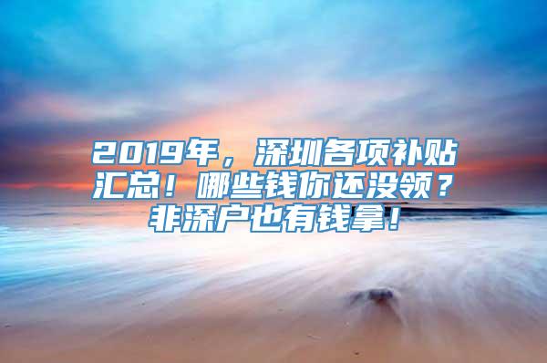 2019年，深圳各项补贴汇总！哪些钱你还没领？非深户也有钱拿！