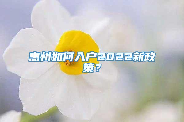 惠州如何入户2022新政策？