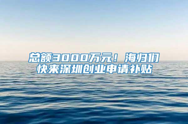 总额3000万元！海归们快来深圳创业申请补贴