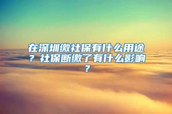 在深圳缴社保有什么用途？社保断缴了有什么影响？