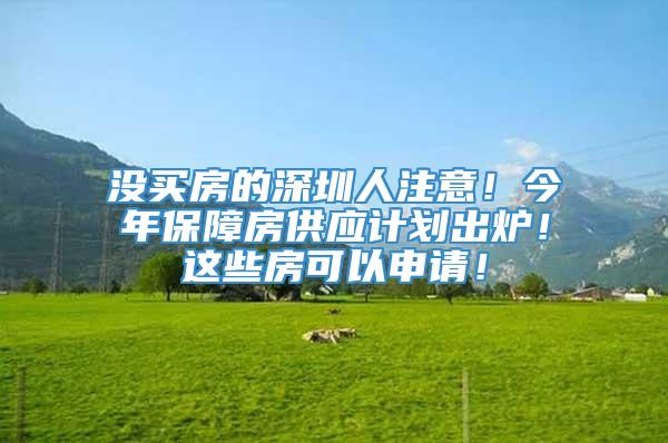 没买房的深圳人注意！今年保障房供应计划出炉！这些房可以申请！