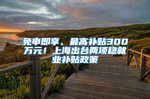 免申即享、最高补贴300万元！上海出台两项稳就业补贴政策