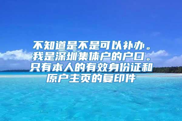 不知道是不是可以补办。我是深圳集体户的户口。只有本人的有效身份证和原户主页的复印件