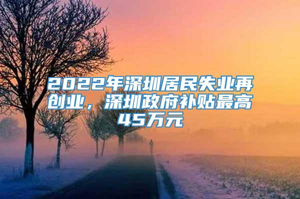 2022年深圳居民失业再创业，深圳政府补贴最高45万元