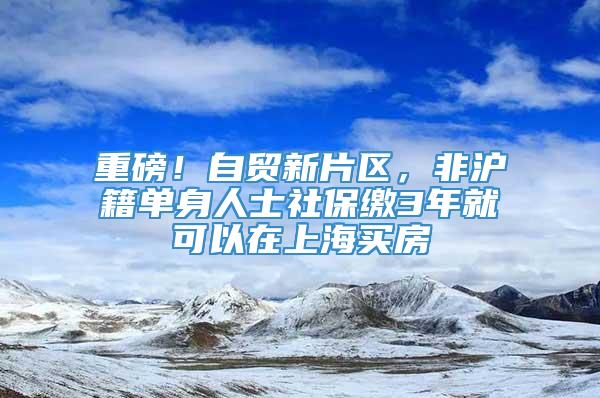 重磅！自贸新片区，非沪籍单身人士社保缴3年就可以在上海买房