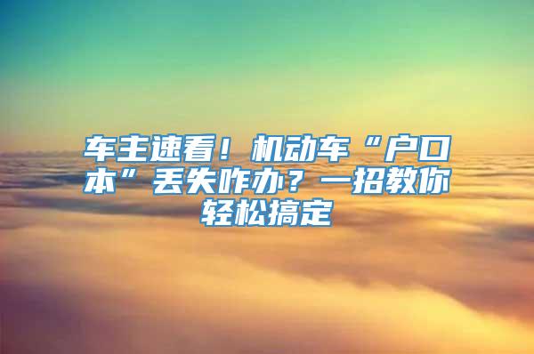 车主速看！机动车“户口本”丢失咋办？一招教你轻松搞定