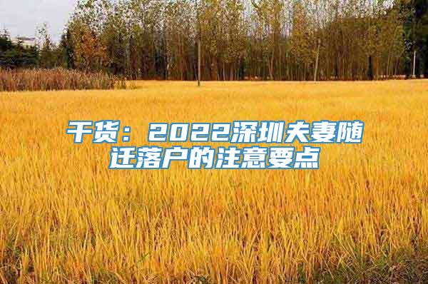 干货：2022深圳夫妻随迁落户的注意要点