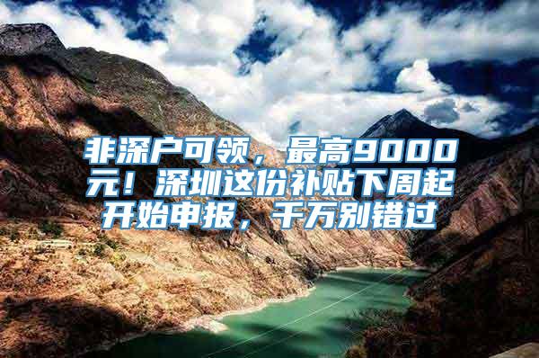 非深户可领，最高9000元！深圳这份补贴下周起开始申报，千万别错过