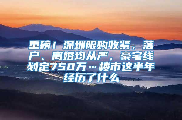 重磅！深圳限购收紧，落户、离婚均从严，豪宅线划定750万…楼市这半年经历了什么