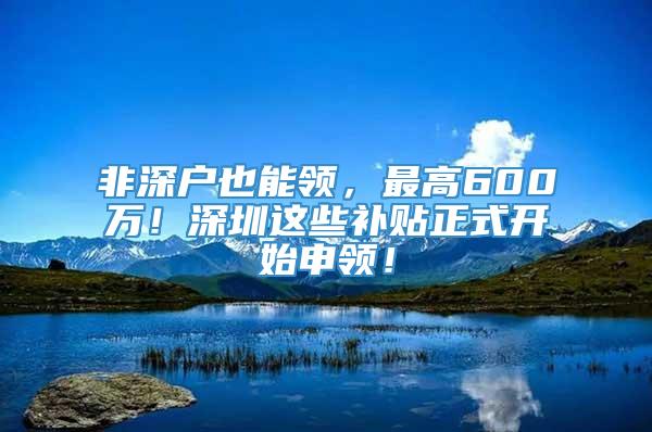 非深户也能领，最高600万！深圳这些补贴正式开始申领！