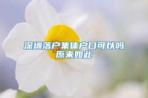 深圳落户集体户口可以吗原来如此