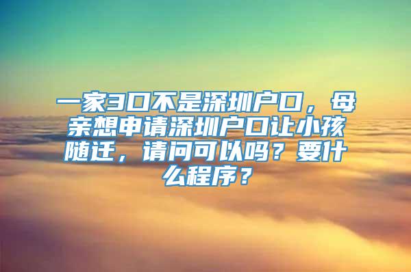 一家3口不是深圳户口，母亲想申请深圳户口让小孩随迁，请问可以吗？要什么程序？