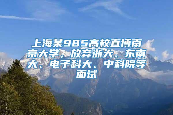 上海某985高校直博南京大学，放弃浙大、东南大、电子科大、中科院等面试