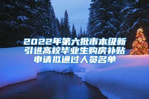 2022年第六批市本级新引进高校毕业生购房补贴申请拟通过人员名单