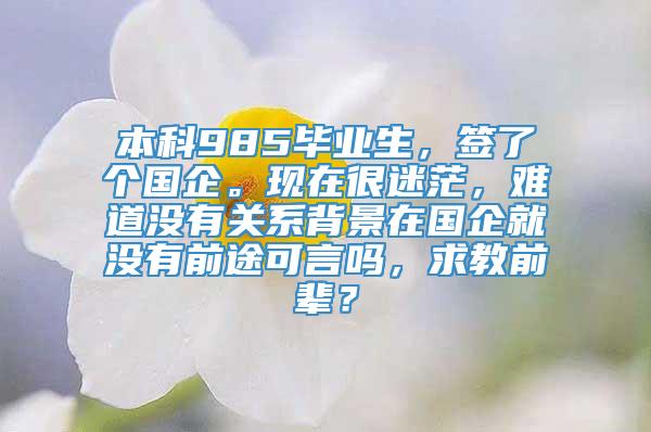 本科985毕业生，签了个国企。现在很迷茫，难道没有关系背景在国企就没有前途可言吗，求教前辈？