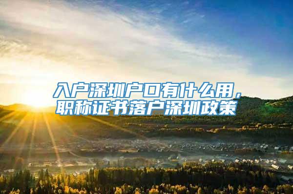 入户深圳户口有什么用，职称证书落户深圳政策