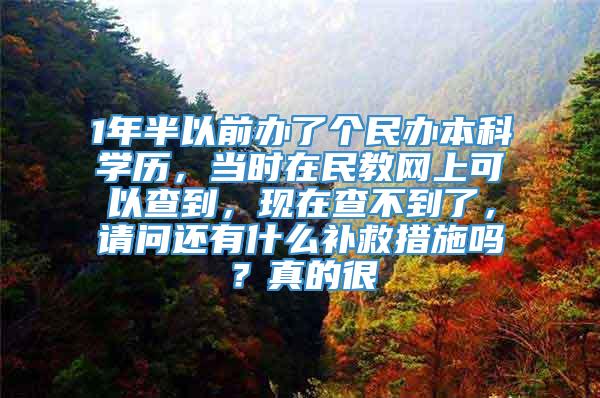 1年半以前办了个民办本科学历，当时在民教网上可以查到，现在查不到了，请问还有什么补救措施吗？真的很