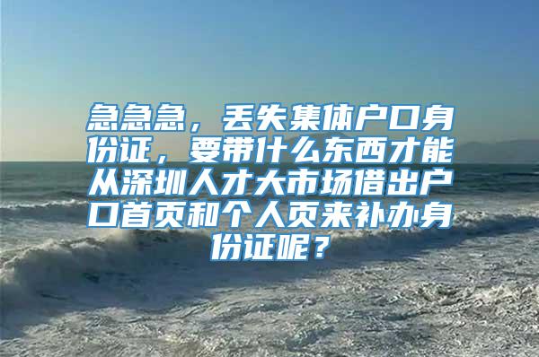 急急急，丢失集体户口身份证，要带什么东西才能从深圳人才大市场借出户口首页和个人页来补办身份证呢？