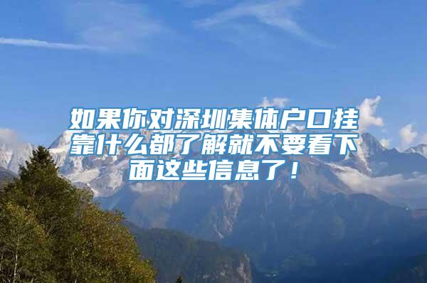 如果你对深圳集体户口挂靠什么都了解就不要看下面这些信息了！