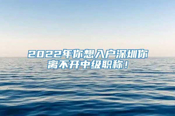 2022年你想入户深圳你离不开中级职称！