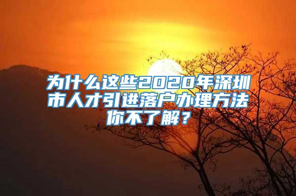 为什么这些2020年深圳市人才引进落户办理方法你不了解？