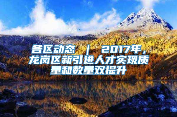 各区动态 ｜ 2017年，龙岗区新引进人才实现质量和数量双提升