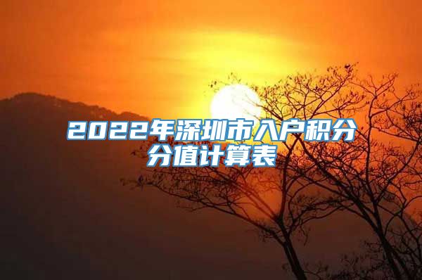 2022年深圳市入户积分分值计算表