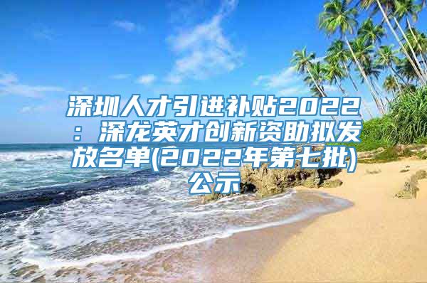 深圳人才引进补贴2022：深龙英才创新资助拟发放名单(2022年第七批)公示