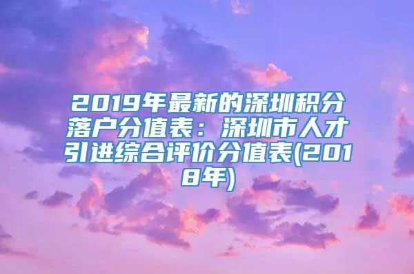 2019年最新的深圳积分落户分值表：深圳市人才引进综合评价分值表(2018年)