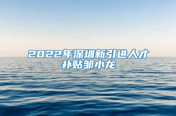 2022年深圳新引进人才补贴邹小龙