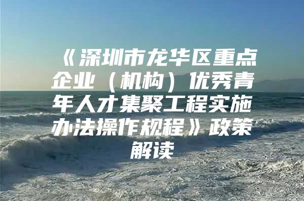 《深圳市龙华区重点企业（机构）优秀青年人才集聚工程实施办法操作规程》政策解读