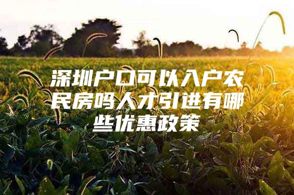 深圳户口可以入户农民房吗人才引进有哪些优惠政策