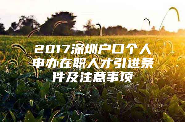 2017深圳户口个人申办在职人才引进条件及注意事项