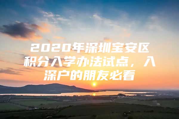 2020年深圳宝安区积分入学办法试点，入深户的朋友必看