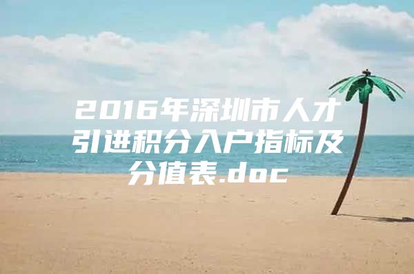 2016年深圳市人才引进积分入户指标及分值表.doc