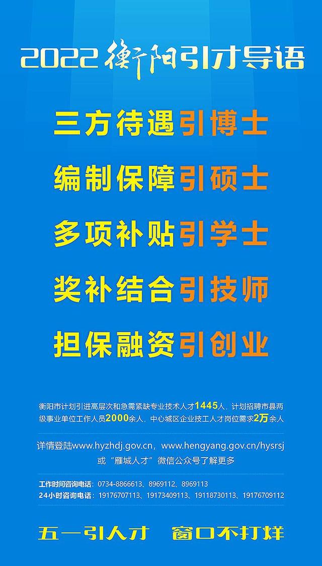 165家单位，共招1445人！衡阳发布2022年度人才引进需求目录