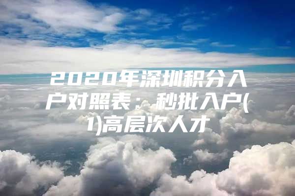 2020年深圳积分入户对照表：秒批入户(1)高层次人才