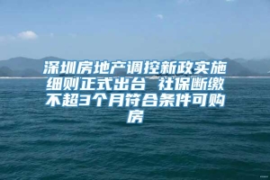 深圳房地产调控新政实施细则正式出台 社保断缴不超3个月符合条件可购房