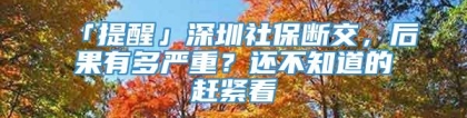 「提醒」深圳社保断交，后果有多严重？还不知道的赶紧看