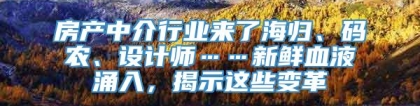 房产中介行业来了海归、码农、设计师……新鲜血液涌入，揭示这些变革