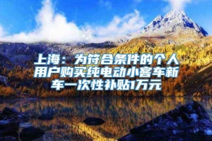 上海：为符合条件的个人用户购买纯电动小客车新车一次性补贴1万元