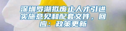 深圳罗湖拟废止人才引进实施意见和配套文件，回应：政策更新