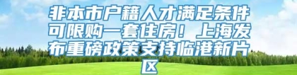 非本市户籍人才满足条件可限购一套住房！上海发布重磅政策支持临港新片区