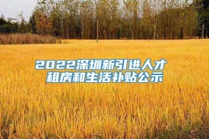 2022深圳新引进人才 租房和生活补贴公示